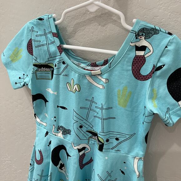 NWT Raspberry Republic Blue Mermaid Short Sleeve Twirl Dress - Picture 2 of 7